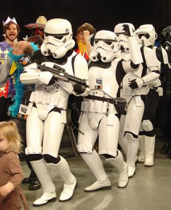 Stormtroopers dancing in a congo line